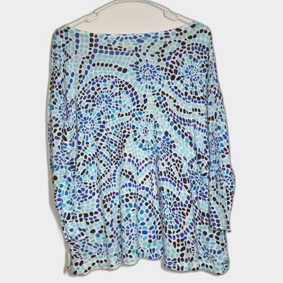 Talbots Blue Mosaic Lightweight Top 1X - Picture 4 of 8